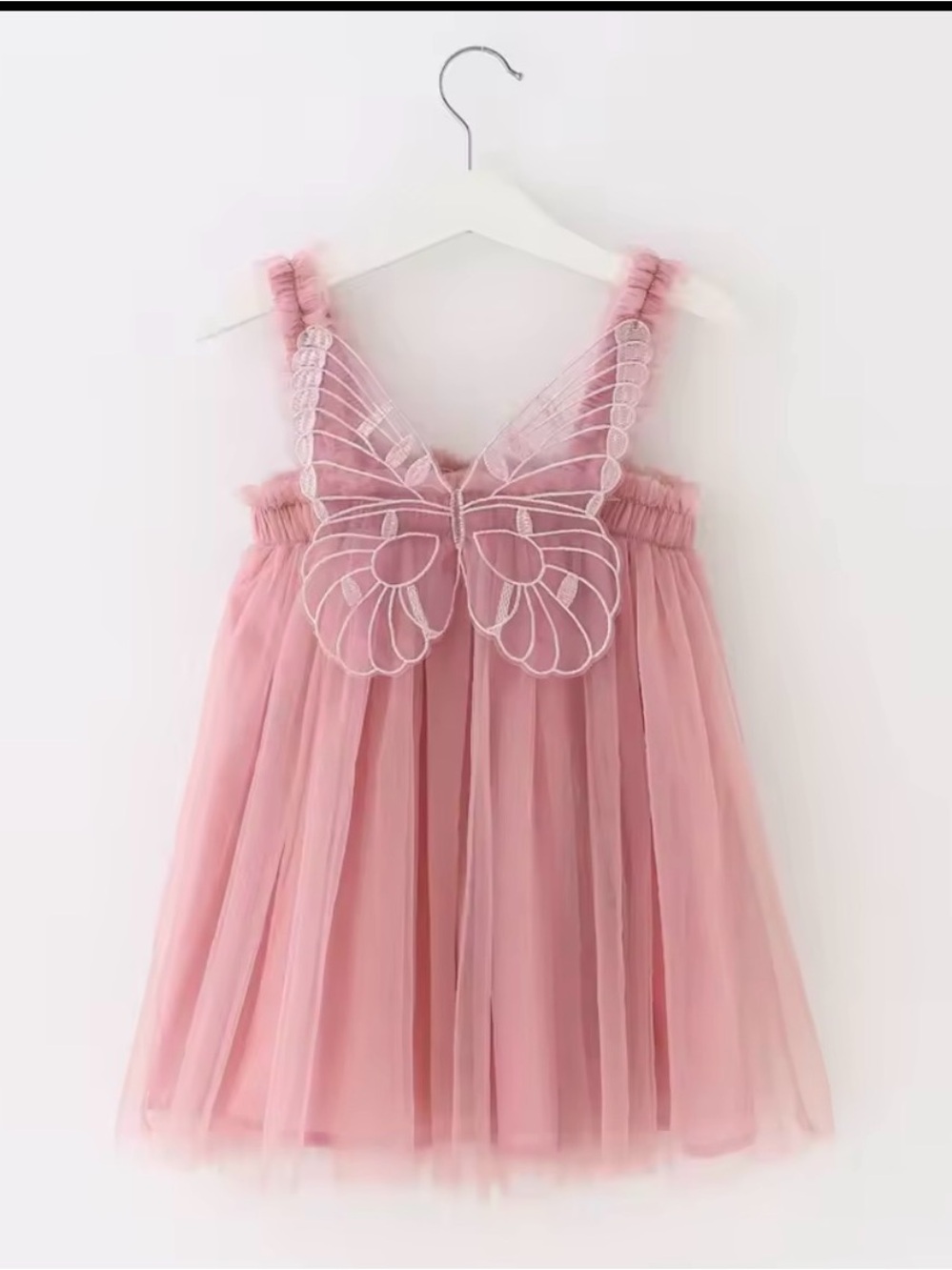 Girls Pink Butterfly Tulle Dress - Sleeveless Party Dress
